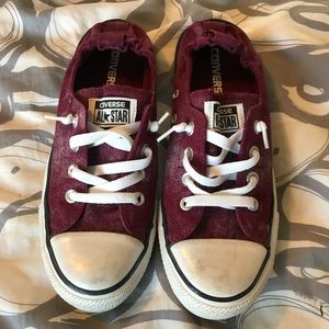 Maroon with sparkle paint detailing converse